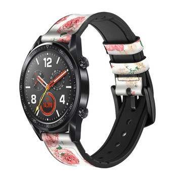 CA0209 Rose Pattern Cinturino in silicone e pelle Smartwatch per Wristwatch Smartwatch
