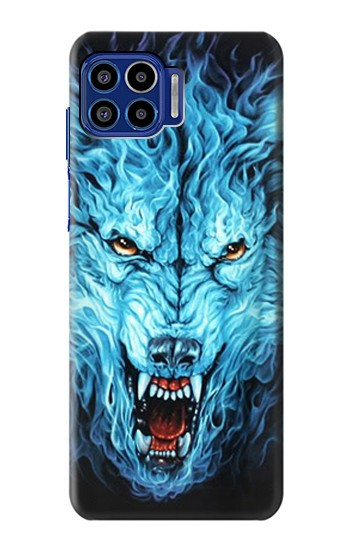 W0752 Blue Fire Grim Wolf Case Cover Custodia e Flip Case per Motorola One 5G