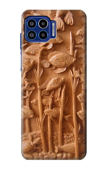 W1307 Fish Wood Carving Graphic Printed Case Cover Custodia e Flip Case per Motorola One 5G