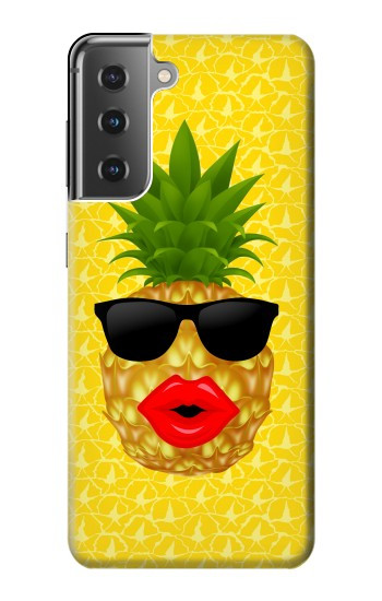 W2443 Funny Pineapple Sunglasses Kiss Case Cover Custodia e Flip Case per Samsung Galaxy S21 Plus 5G, Galaxy S21+ 5G