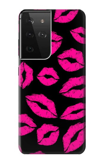 W2933 Pink Lips Kisses on Black Case Cover Custodia e Flip Case per Samsung Galaxy S21 Ultra 5G