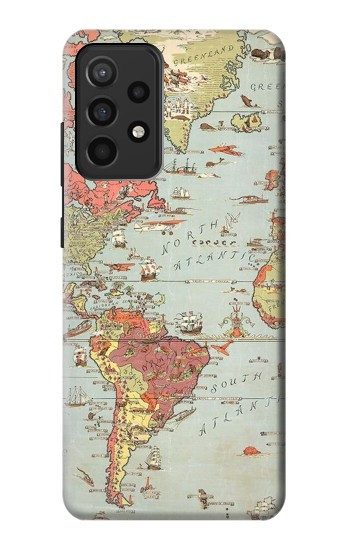 W3418 Vintage World Map Case Cover Custodia e Flip Case per Samsung Galaxy A52, Galaxy A52 5G