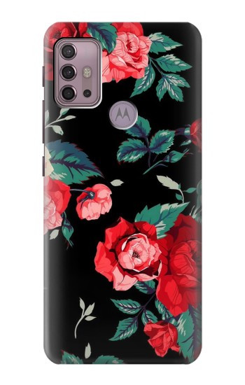 W3112 Rose Floral Pattern Black Case Cover Custodia e Flip Case per Motorola Moto G30, G20, G10