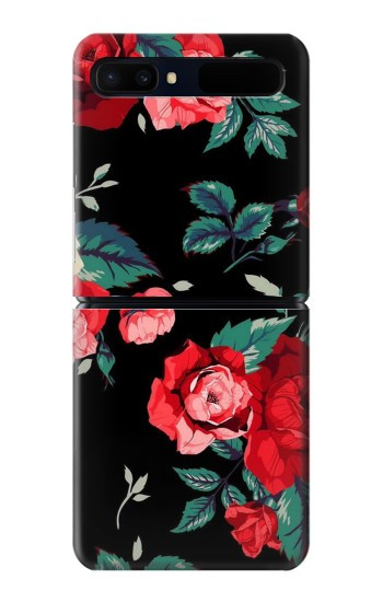 W3112 Rose Floral Pattern Black Case Cover Custodia e Flip Case per Samsung Galaxy Z Flip 5G