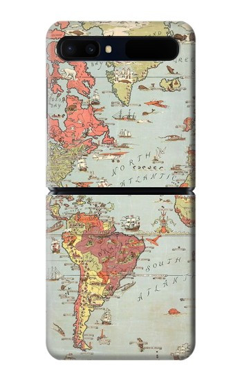 W3418 Vintage World Map Case Cover Custodia e Flip Case per Samsung Galaxy Z Flip 5G
