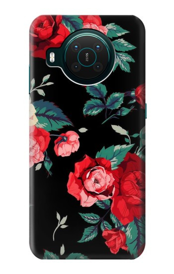 W3112 Rose Floral Pattern Black Case Cover Custodia e Flip Case per Nokia X10