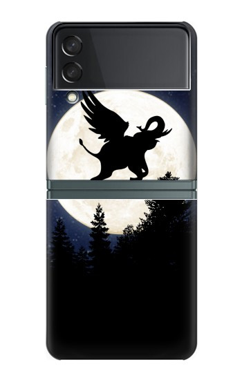 W3323 Flying Elephant Full Moon Night Hard Case For Samsung Galaxy Z Flip 3 5G