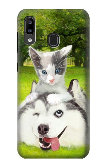 W3795 Grumpy Kitten Cat Playful Siberian Husky Dog Paint Case Cover Custodia e Flip Case per Samsung Galaxy A20, Galaxy A30