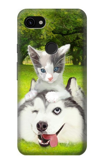 W3795 Grumpy Kitten Cat Playful Siberian Husky Dog Paint Case Cover Custodia e Flip Case per Google Pixel 3a XL