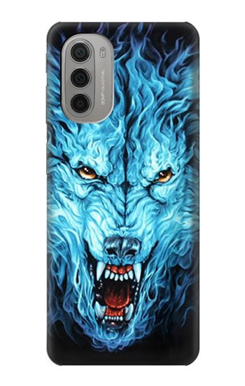 W0752 Blue Fire Grim Wolf Case Cover Custodia e Flip Case per Motorola Moto G51 5G