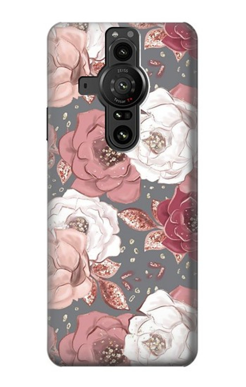 W3716 Rose Floral Pattern Case Cover Custodia e Flip Case per Sony Xperia Pro-I
