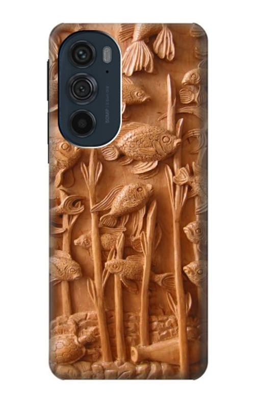 W1307 Fish Wood Carving Graphic Printed Case Cover Custodia e Flip Case per Motorola Edge 30 Pro