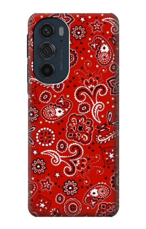 W3354 Red Classic Bandana Case Cover Custodia e Flip Case per Motorola Edge 30 Pro