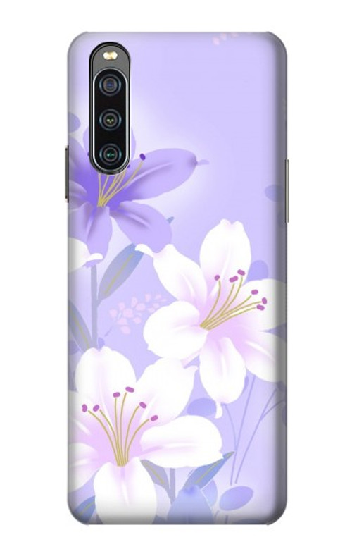 W2361 Purple White Flowers Case Cover Custodia e Flip Case per Sony Xperia 10 IV