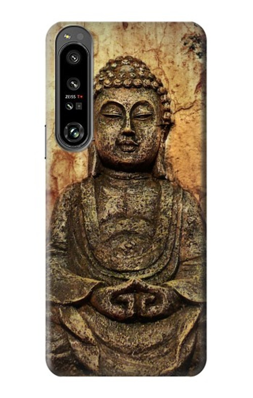W0344 Buddha Rock Carving Case Cover Custodia e Flip Case per Sony Xperia 1 IV