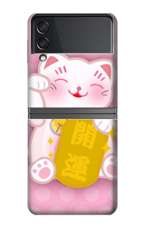 W3025 Pink Maneki Neko Lucky Cat Case Cover Custodia e Flip Case per Samsung Galaxy Z Flip 4