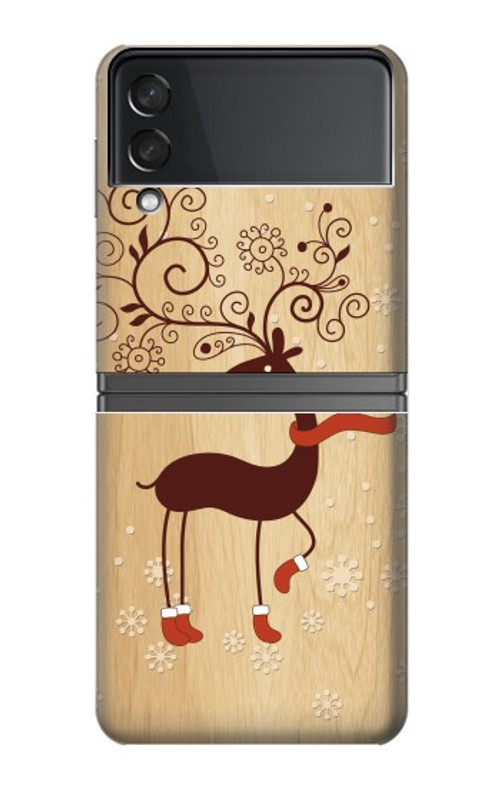 W3081 Wooden Raindeer Graphic Printed Case Cover Custodia e Flip Case per Samsung Galaxy Z Flip 4