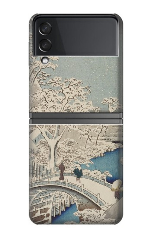 W3350 Utagawa Hiroshige Drum Bridge Yuhi Hill in Meguro Case Cover Custodia e Flip Case per Samsung Galaxy Z Flip 4