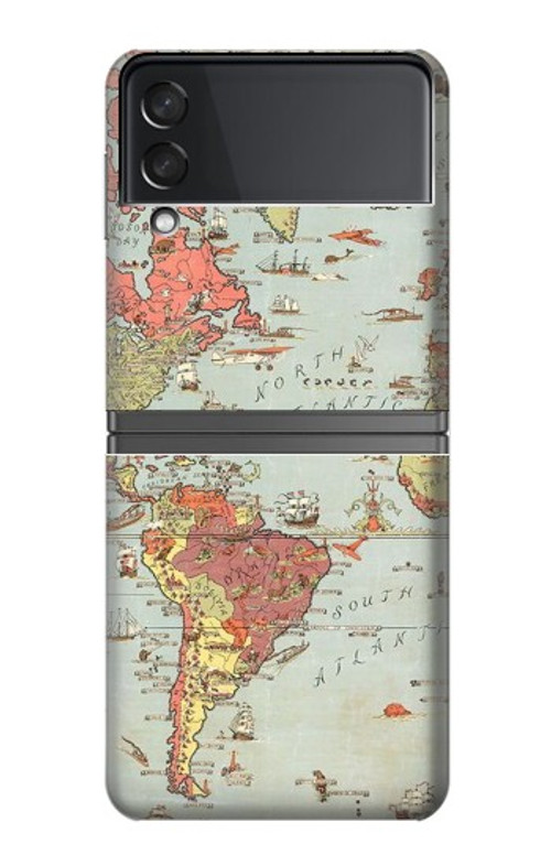 W3418 Vintage World Map Case Cover Custodia e Flip Case per Samsung Galaxy Z Flip 4