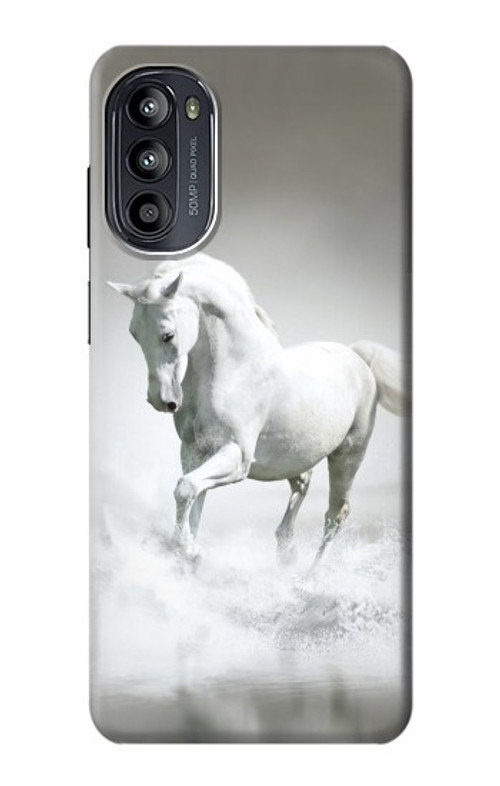 W0932 White Horse Case Cover Custodia e Flip Case per Motorola Moto G52, G82 5G