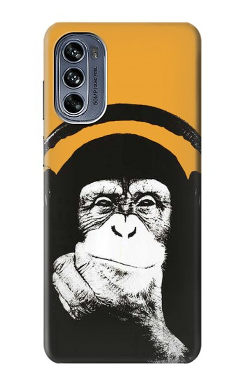 W2324 Funny Monkey with Headphone Pop Music Case Cover Custodia e Flip Case per Motorola Moto G62 5G