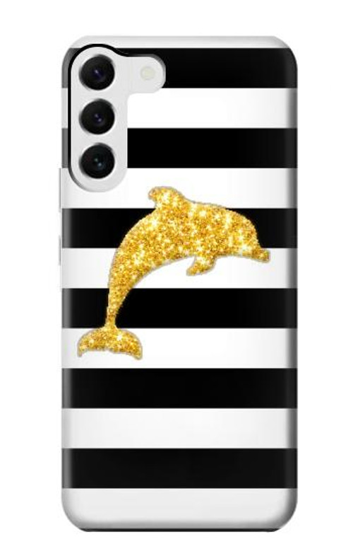W2882 Black and White Striped Gold Dolphin Case Cover Custodia e Flip Case per Samsung Galaxy S23 Plus