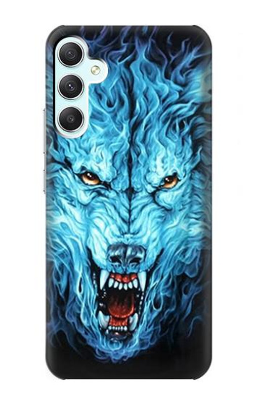 W0752 Blue Fire Grim Wolf Case Cover Custodia e Flip Case per Samsung Galaxy A34 5G