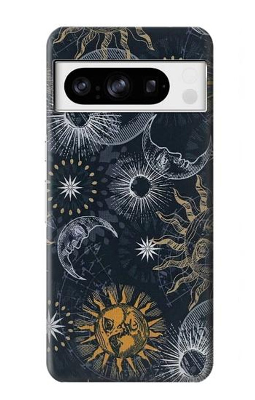 W3702 Moon and Sun Case Cover Custodia e Flip Case per Google Pixel 8 pro