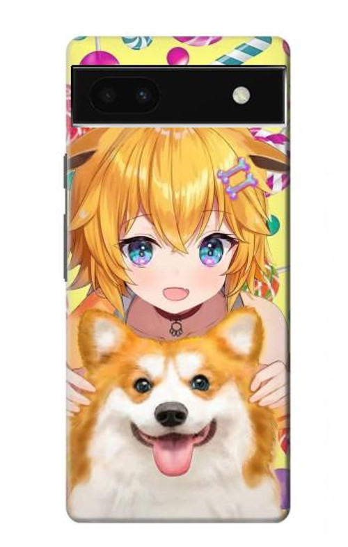 W3918 Baby Corgi Dog Corgi Girl Candy Case Cover Custodia e Flip Case per Google Pixel 6a