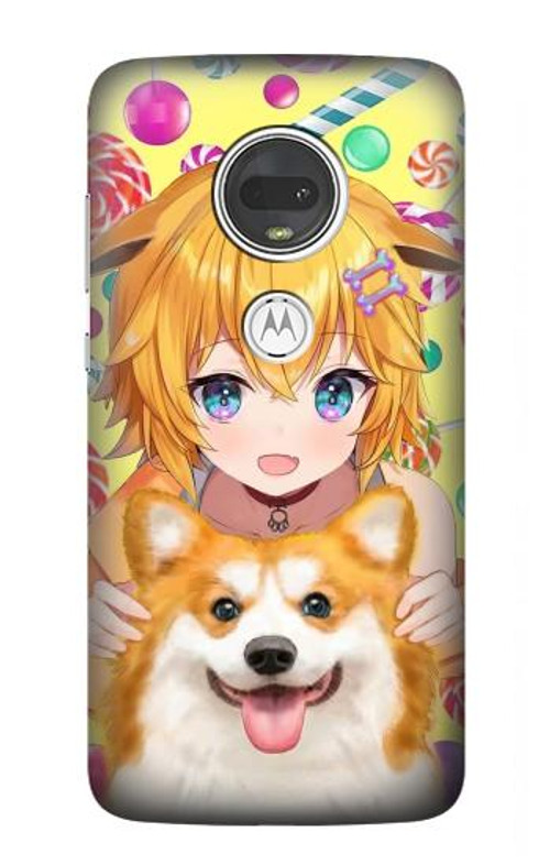 W3918 Baby Corgi Dog Corgi Girl Candy Case Cover Custodia e Flip Case per Motorola Moto G7, Moto G7 Plus
