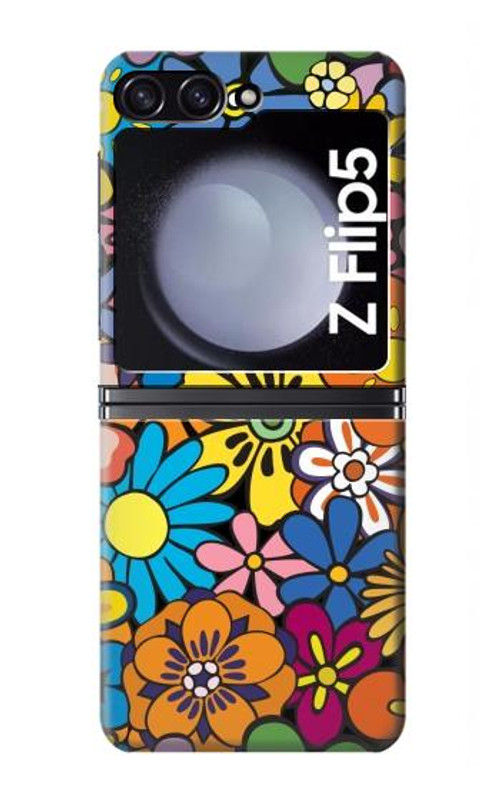 W3281 Colorful Hippie Flowers Pattern Case Cover Custodia e Flip Case per Samsung Galaxy Z Flip 5