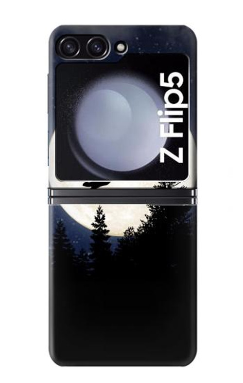 W3289 Flying Pig Full Moon Night Case Cover Custodia e Flip Case per Samsung Galaxy Z Flip 5