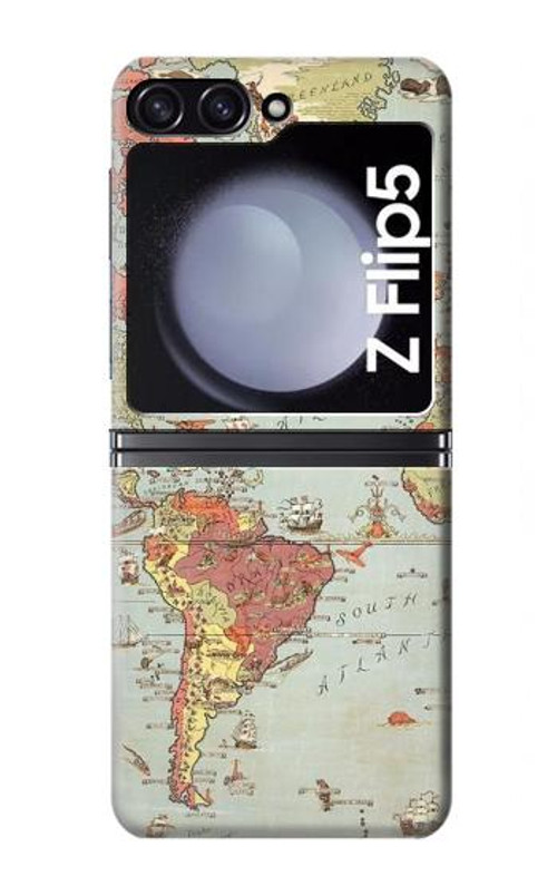W3418 Vintage World Map Case Cover Custodia e Flip Case per Samsung Galaxy Z Flip 5