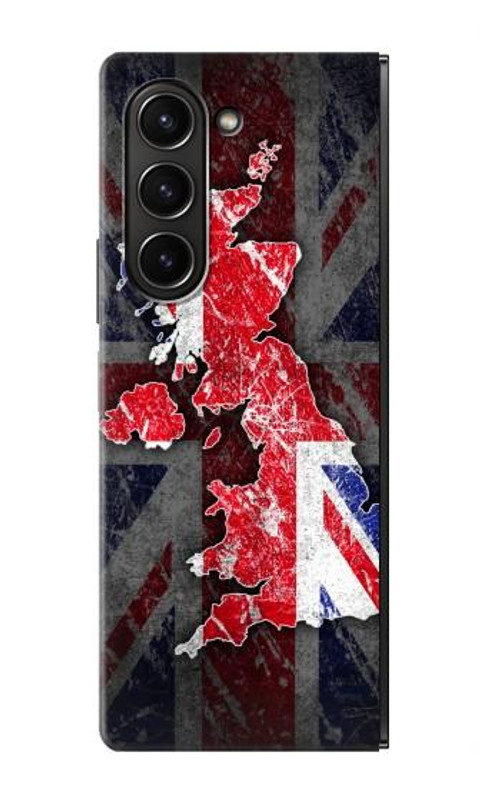 W2936 UK British Flag Map Case Cover Custodia e Flip Case per Samsung Galaxy Z Fold 5