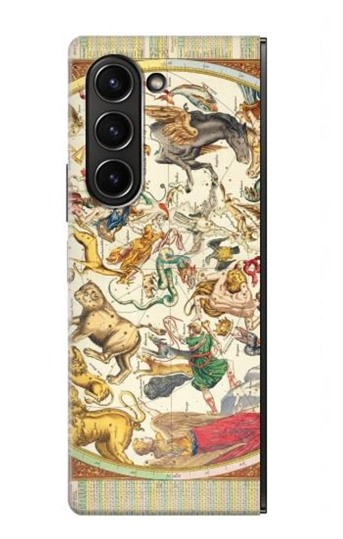 W3145 Antique Constellation Star Sky Map Case Cover Custodia e Flip Case per Samsung Galaxy Z Fold 5