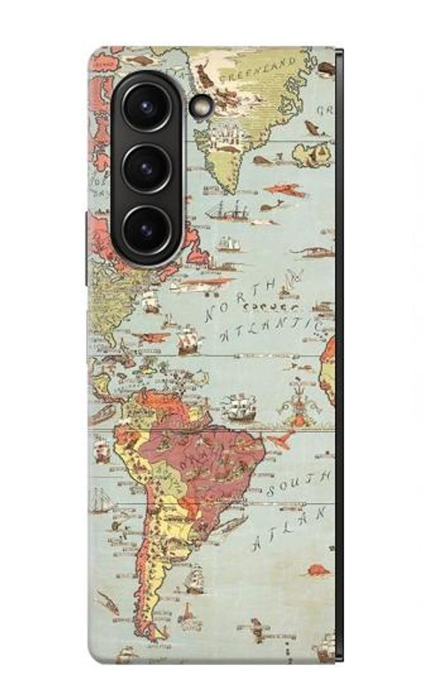 W3418 Vintage World Map Case Cover Custodia e Flip Case per Samsung Galaxy Z Fold 5
