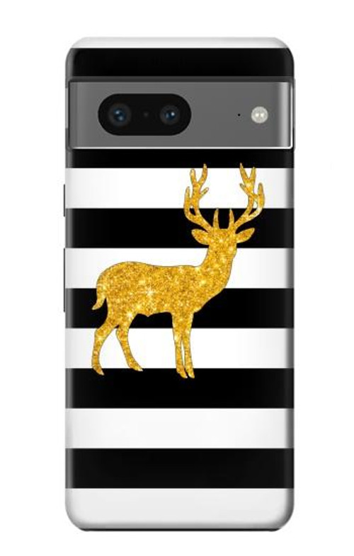 W2794 Black and White Striped Deer Gold Sparkles Case Cover Custodia e Flip Case per Google Pixel 7a