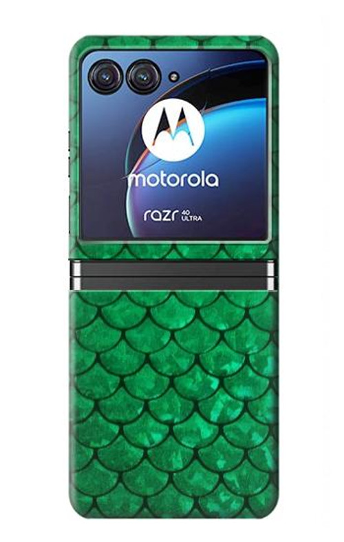 W2704 Green Fish Scale Pattern Graphic Case Cover Custodia e Flip Case per Motorola Razr 40 Ultra