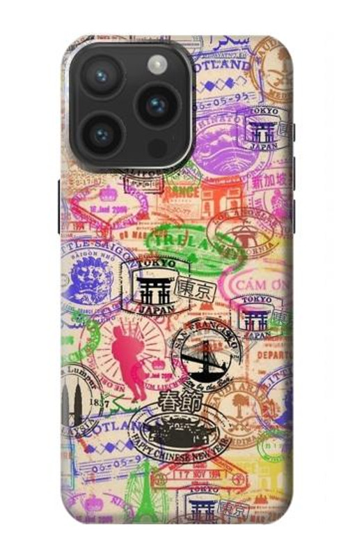 W3904 Travel Stamps Case Cover Custodia e Flip Case per iPhone 15 Pro Max