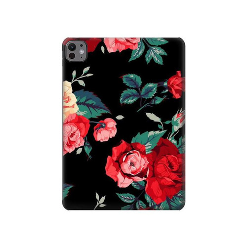 W3112 Rose Floral Pattern Black Tablet Case Cover Custodia per iPad Pro 11 (2024)