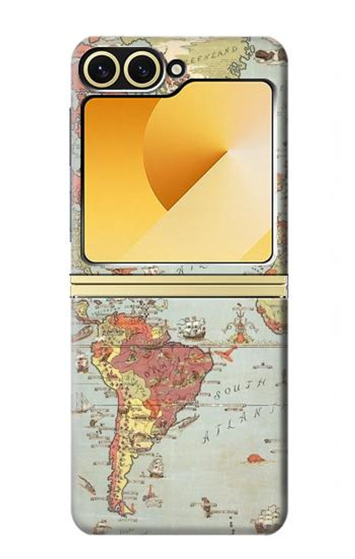 W3418 Vintage World Map Case Cover Custodia e Flip Case per Samsung Galaxy Z Flip 6