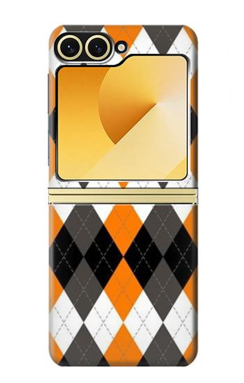 W3421 Black Orange White Argyle Plaid Case Cover Custodia e Flip Case per Samsung Galaxy Z Flip 6