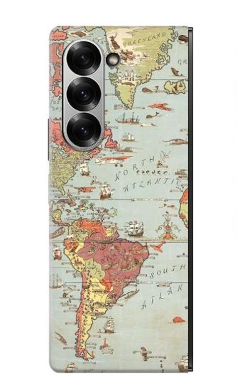 W3418 Vintage World Map Case Cover Custodia e Flip Case per Samsung Galaxy Z Fold 6