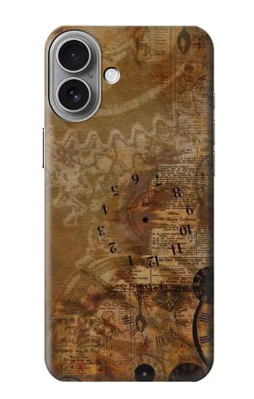 W3456 Vintage Paper Clock Steampunk Case Cover Custodia e Flip Case per iPhone 16 plus