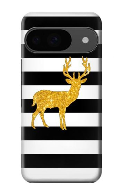 W2794 Black and White Striped Deer Gold Sparkles Case Cover Custodia e Flip Case per Google Pixel 9