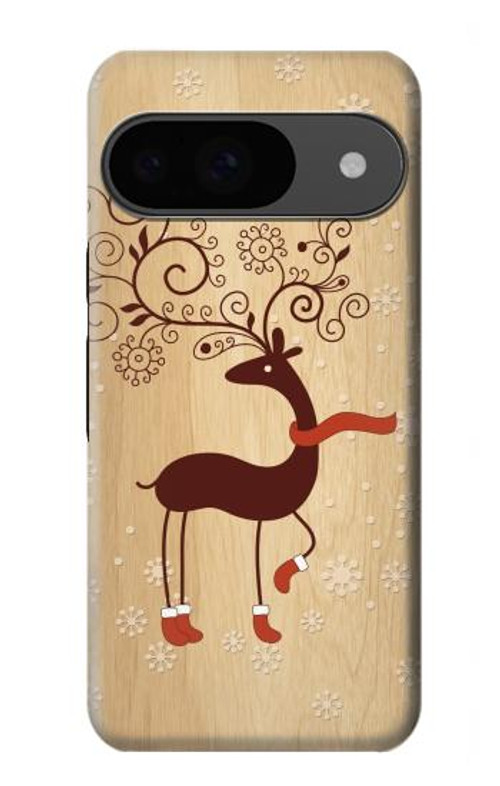 W3081 Wooden Raindeer Graphic Printed Case Cover Custodia e Flip Case per Google Pixel 9