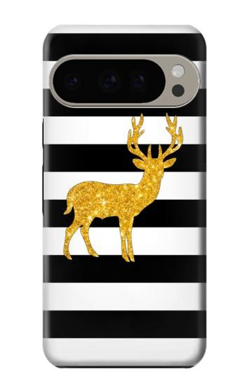 W2794 Black and White Striped Deer Gold Sparkles Case Cover Custodia e Flip Case per Google Pixel 9 Pro