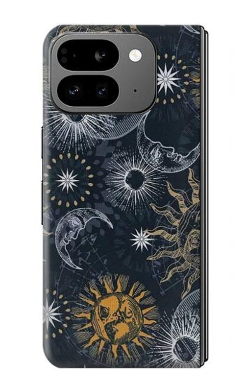W3702 Moon and Sun Case Cover Custodia e Flip Case per Google Pixel 9 Pro Fold