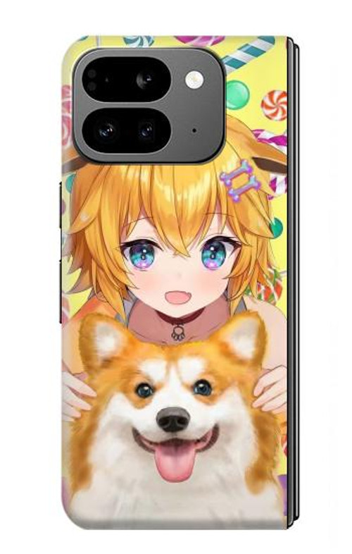 W3918 Baby Corgi Dog Corgi Girl Candy Case Cover Custodia e Flip Case per Google Pixel 9 Pro Fold