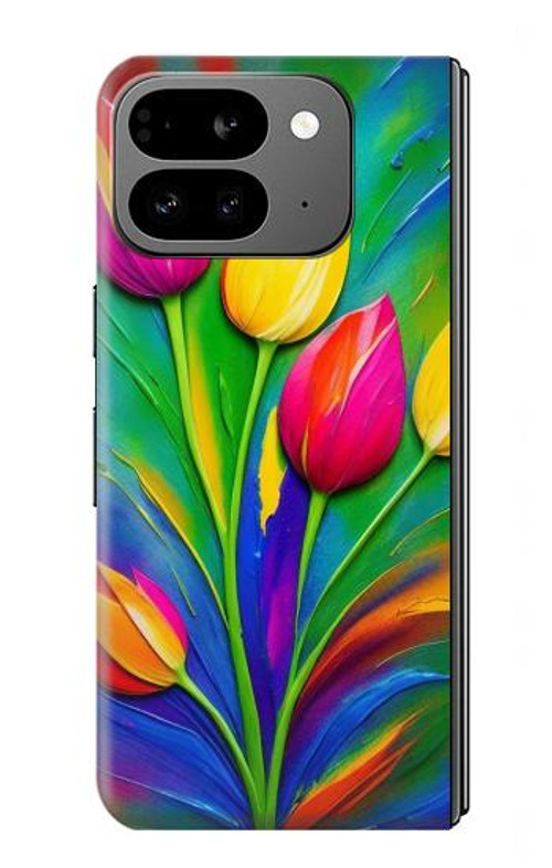 W3926 Colorful Tulip Oil Painting Case Cover Custodia e Flip Case per Google Pixel 9 Pro Fold